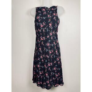 Ralph Lauren Black Floral Chiffon Fit & Flare Dress Size 2 Romantic Cottagecore